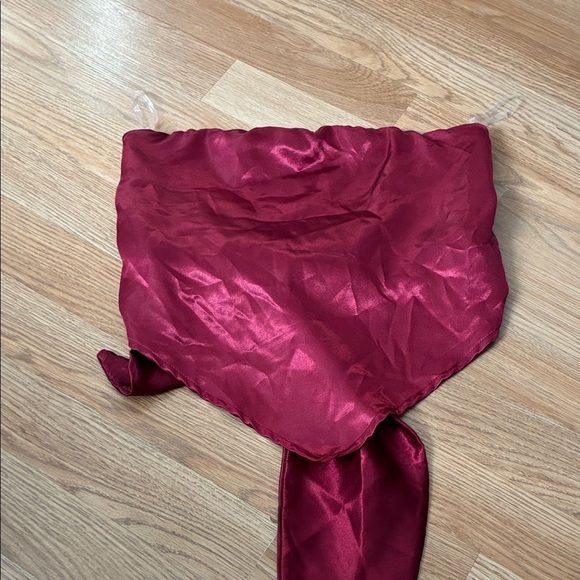 Tops - Burgundy Satin Handkerchief Bandeau Top Smocked Back Tie Front Wine Red Medium